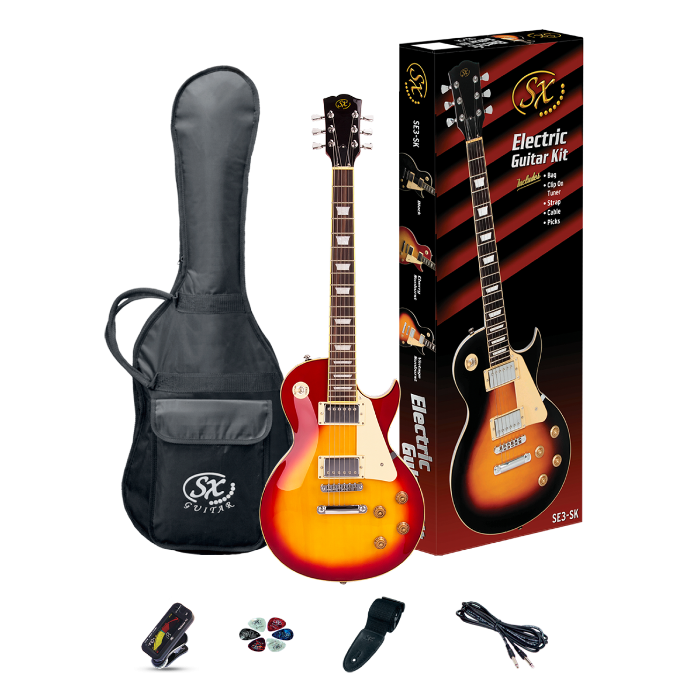 SX Les Paul Style Electric Guitar Pack with Gig Bag - Cherry Sunburst