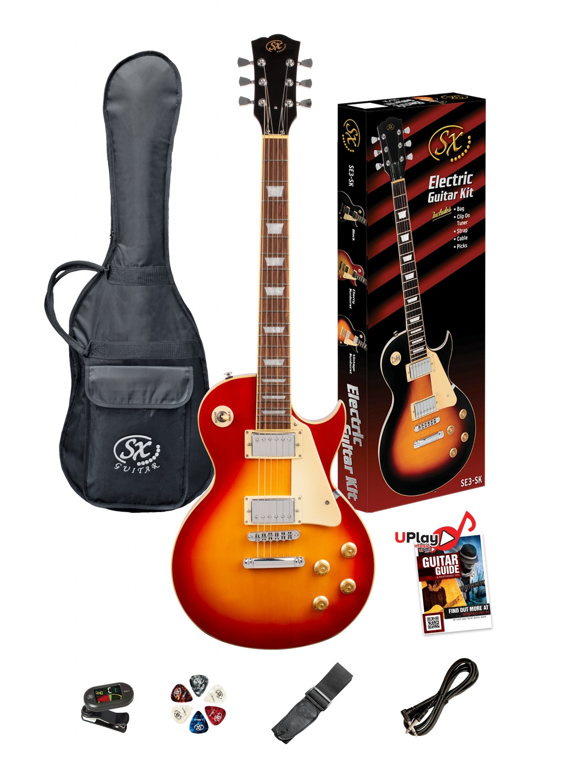 SX Les Paul Style Electric Guitar Pack with Gig Bag - Cherry Sunburst