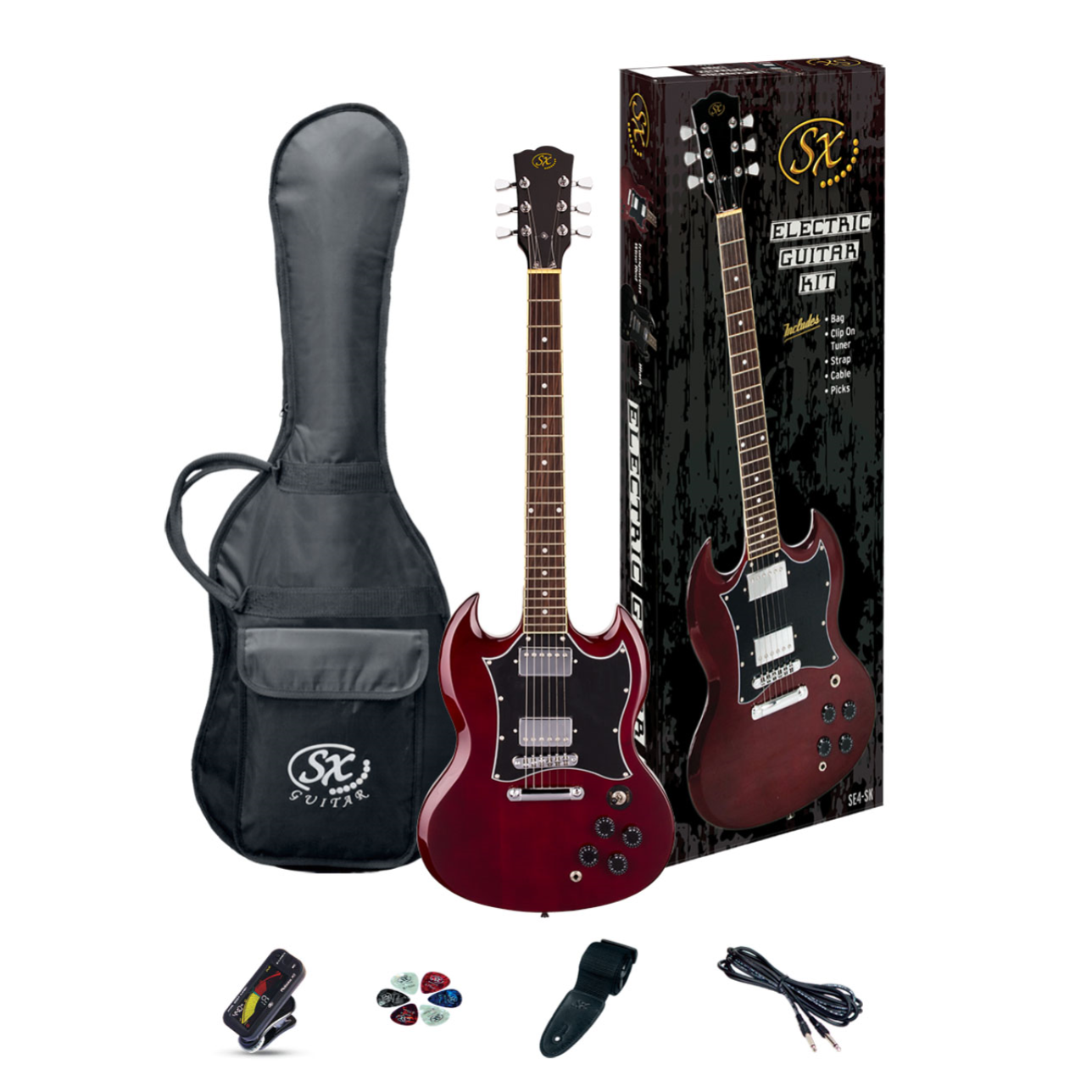 SX SG Style Electric Guitar Pack with Bag in Transparent Wine Red