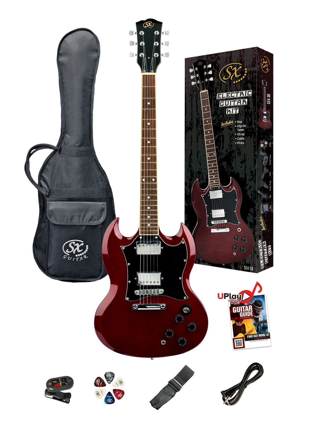 SX SG Style Electric Guitar Pack with Bag in Transparent Wine Red