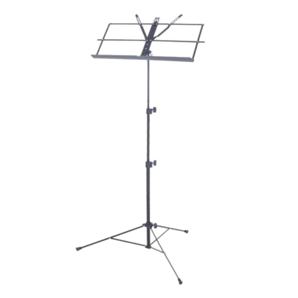 Hamilton KB340F Advanced Folding Musical Stand with adjustable height and sturdy metal frame for sheet music display.