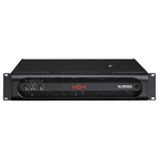 HH M-1500D power amplifier with dual 1450W output, featuring a sleek design and control panel for professional audio setup.