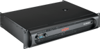 HH M-1500D power amplifier with dual 1450W output, featuring professional audio equipment and control knobs on the front panel.