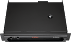 HH M-1500D power amplifier, 2x 1450W professional audio amp with heatsinks, front panel controls, and digital display.