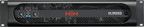 HH M-1500D power amplifier with dual 1450W output, featuring a sleek black front panel with control knobs and input connections.