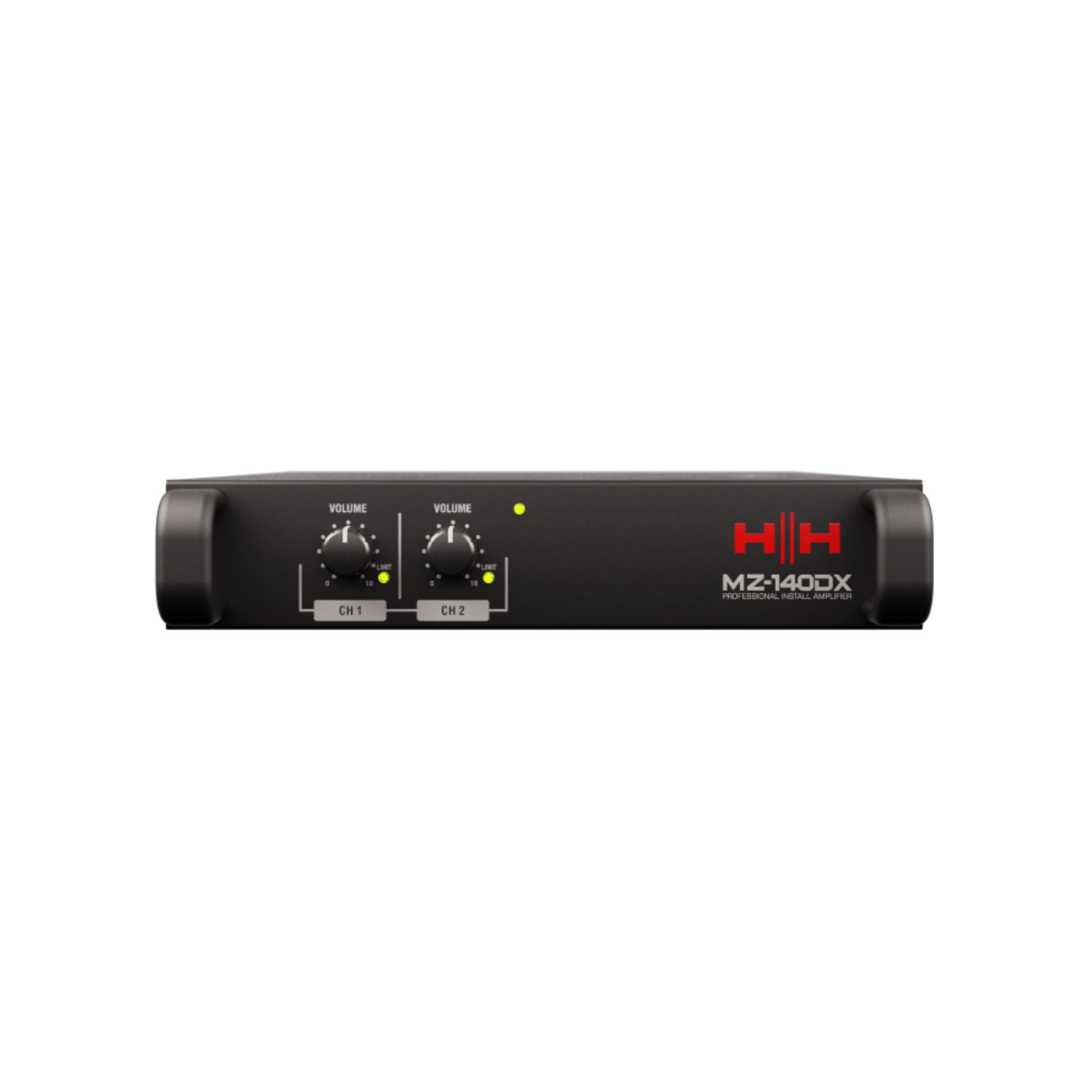 Black HH MZ-140DX 2x140W install zone power amplifier with USB-C DSP, 70v/100v, 4/8 ohm, compact 1U rack mount