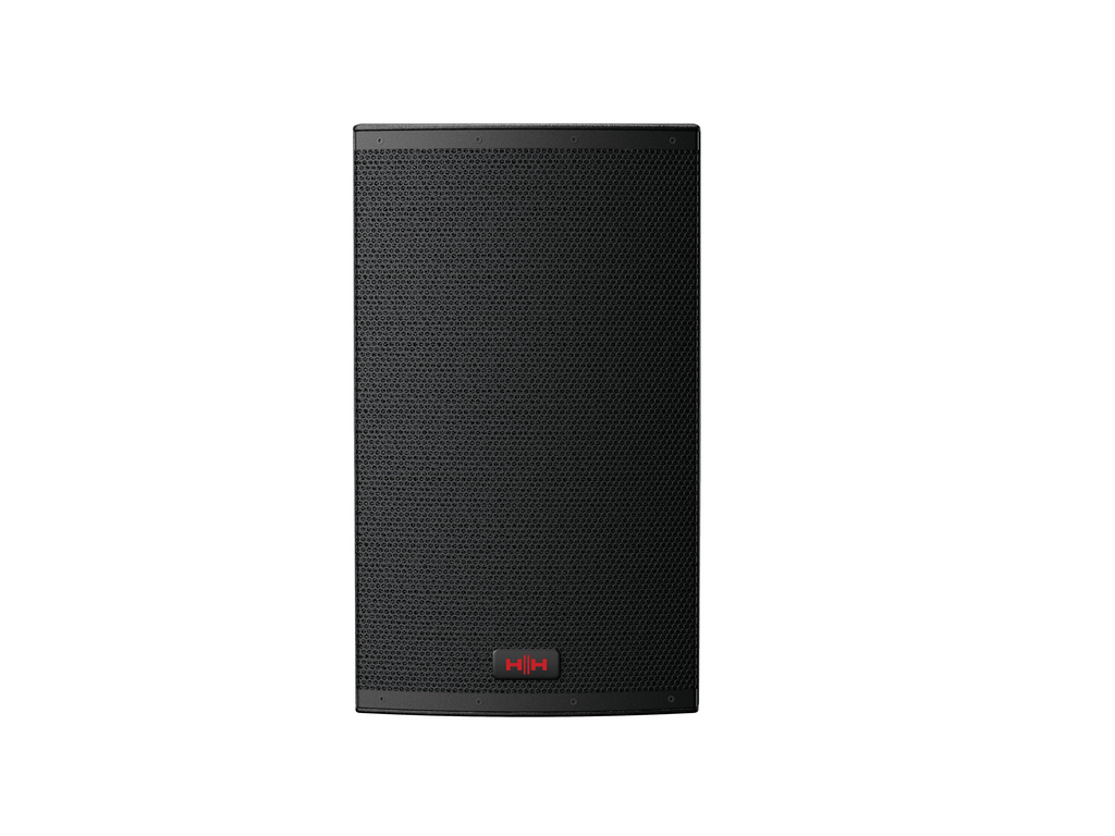 HH TRE-1201 12-inch active powered speaker with 1400W output, showcasing its sleek black design and control panel.