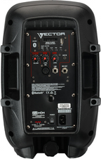 HH Vector VRE-8AG2 8-inch powered speaker with Bluetooth, 300W, black enclosure, equipped with control panel and input ports.
