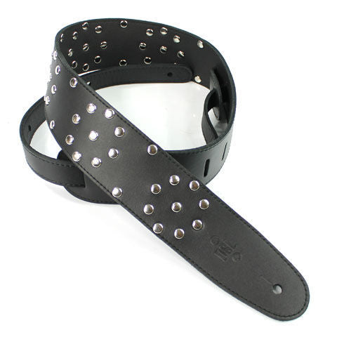 DSL Straps Metal Series RR Tribute Leather Guitar Strap 2.5in Polka Dot - Black/Black