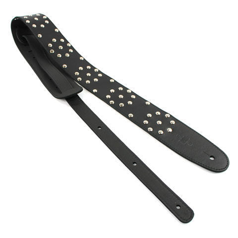 DSL Straps Metal Series RR Tribute Leather Guitar Strap 2.5in Polka Dot - Black/Black
