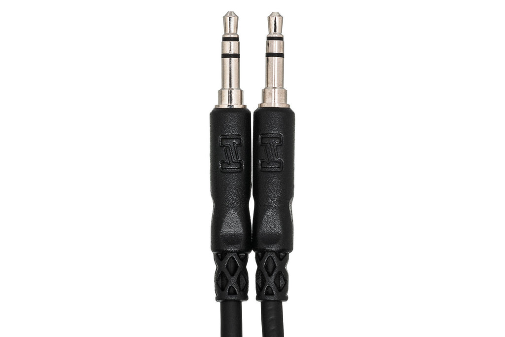 Hosa CMM-115 15-foot 3.5mm TRS cable for audio connections, shown with connectors and cable length.