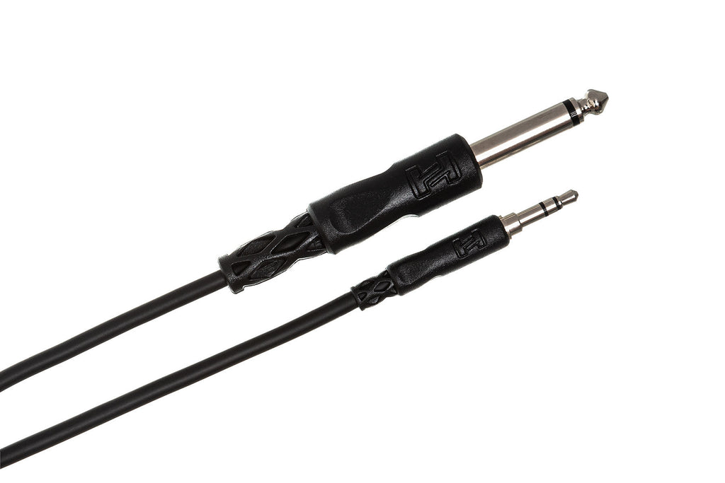 Hosa CMP-103 3.5mm TRS to 1/4" TS mono interconnect cable, 3ft, used for connecting audio devices and PA systems.