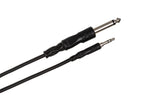 Hosa CMP110 10 ft 3.5mm TRS to 1/4 inch TS mono interconnect cable for PA and audio equipment.