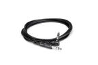 Hosa CSS-110R right angled 1/4-inch male to 1/4-inch male PA cable, 10-foot length, showing connectors and cable in use