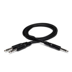 Hosa CYS-105 1/4 TRS to dual 1/4 TRS Y-cable, 5ft, used for audio connections in PA systems and studio setups