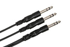 Hosa CYS-105 5ft 1/4 TRS to dual 1/4 TRS Y-Cable for PA and audio setups, showing the cable with connectors.