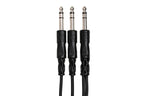 Hosa CYS-105 1/4-inch TRS to dual 1/4-inch TRS Y-cable, 5ft length, used for audio connections in PA systems.
