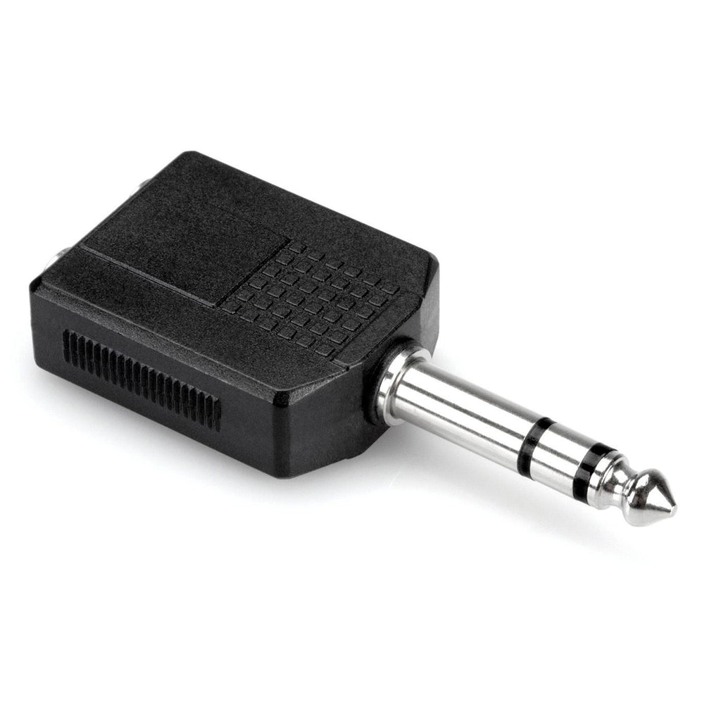 Hosa GPP-359 dual 1/4 inch TRS female to male adaptor for professional audio connections in PA systems.