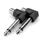 Hosa GPR-123 RCA(F) to 1/4 TS(M) Right Angle Adaptor - 2 Pack
