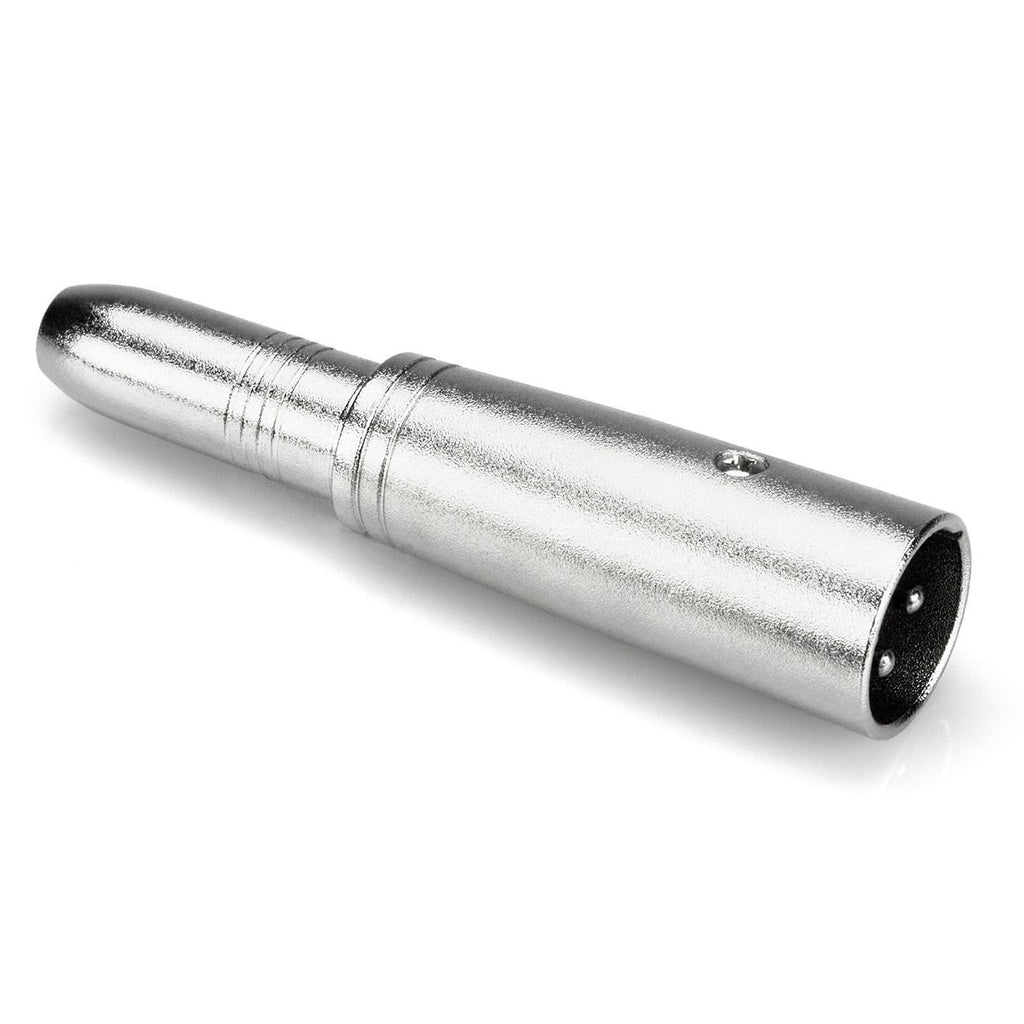 Hosa GXJ-183 1/4-inch TRS female to XLR male audio adaptor connected to audio cables for professional sound equipment.