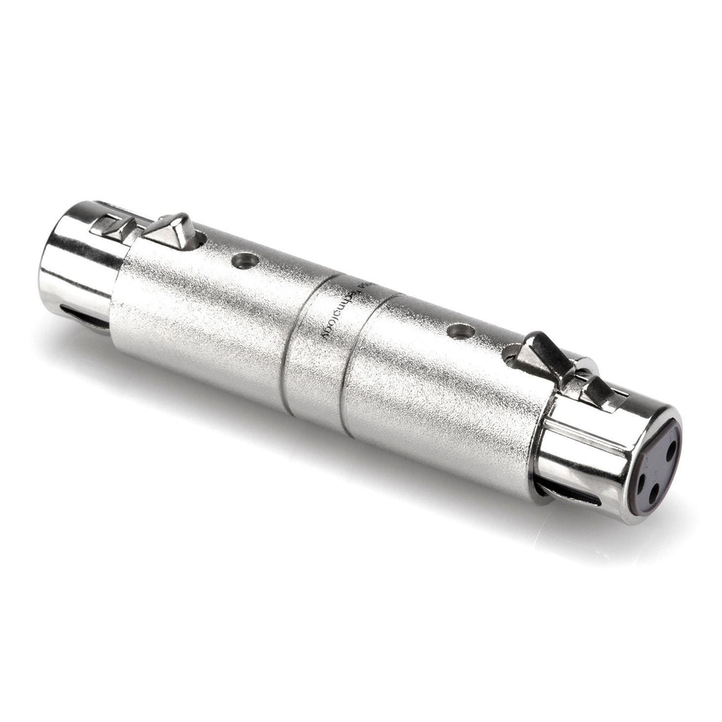 Hosa GXX-145 XLR female to female adaptor for PA cables, compact metal connector for audio equipment.