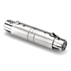 Hosa GXX-145 XLR female to female adaptor for PA cables, compact metal connector for audio equipment.