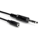 Hosa MHE-310 3-meter 1/4 inch TRS to 1/8 inch mini F extension cable for audio connections.