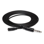 Hosa MHE325 1/4 inch TRS to 1/8 inch mini F extension cable, 7.62 meters, showing connectors and cable length.