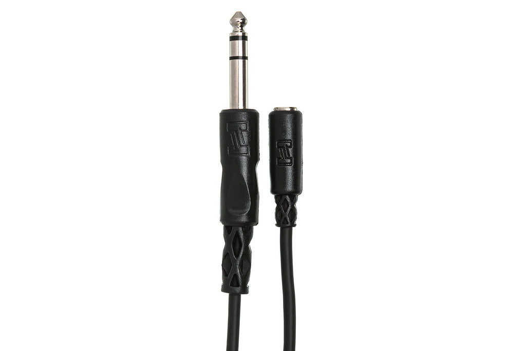 Hosa MHE325 1/4 inch TRS to 1/8 inch mini F extension cable, 7.62 meters long, for audio connections and equipment.