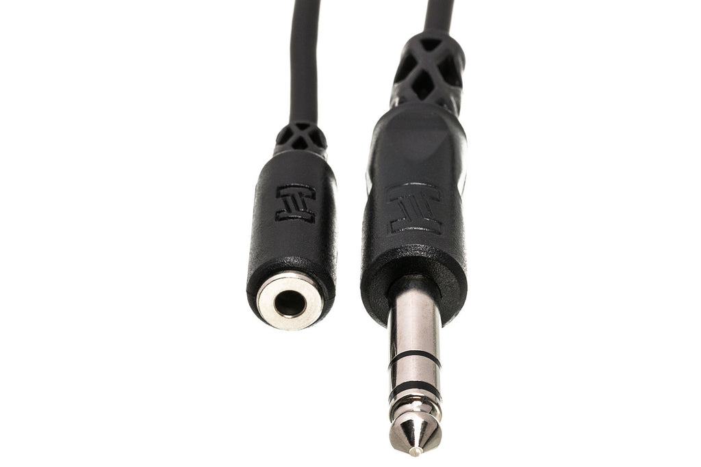 Hosa MHE325 1/4 inch TRS to 1/8 inch mini F extension cable, 7.62 meters, used for audio connections and equipment.