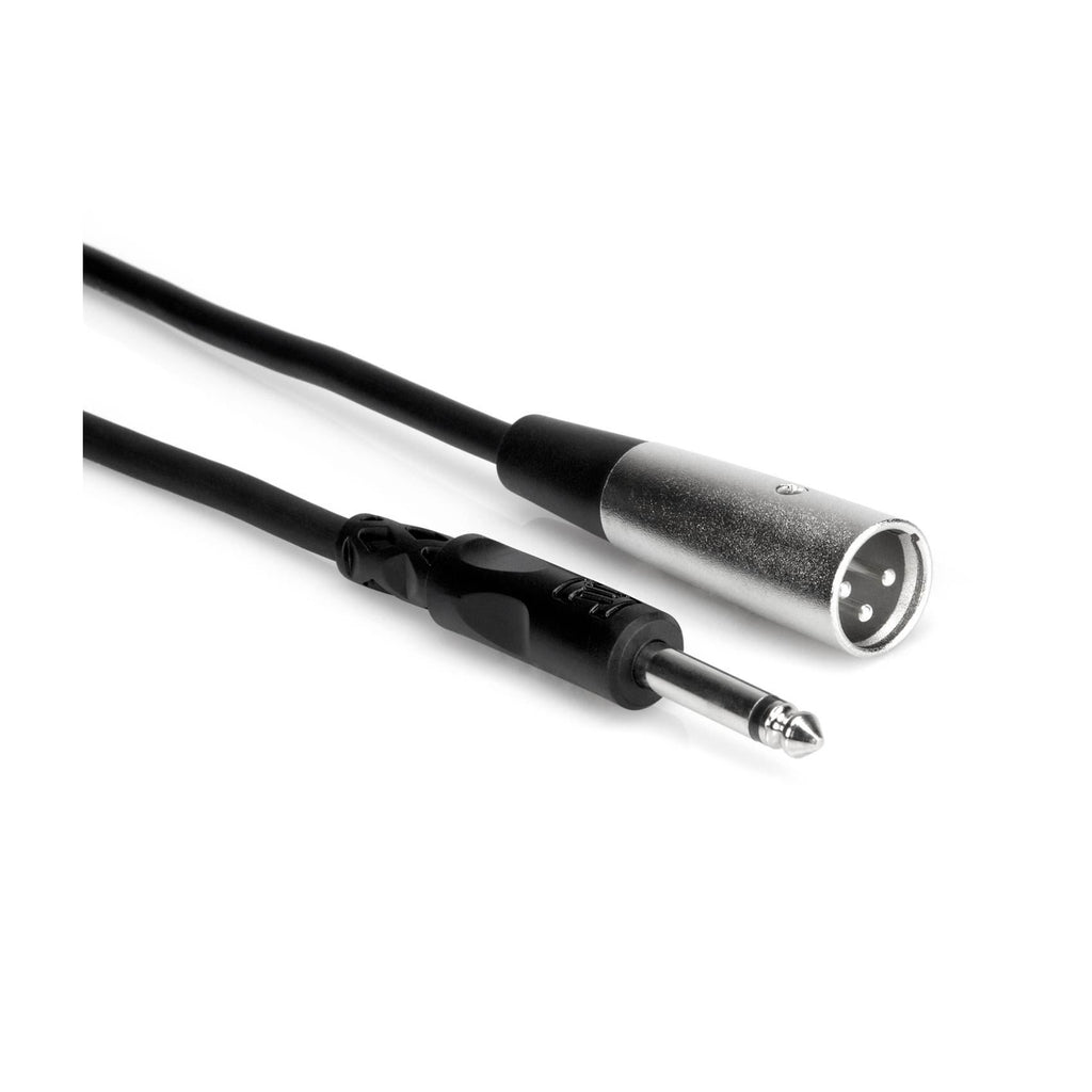 Hosa PXM-110 10ft 1/4-inch TS to XLR3M PA cable showing connectors for audio equipment.