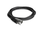 Hosa PXM-110 10ft 1/4-inch TS to XLR3M PA cable with black connectors and cable, used for audio connections.