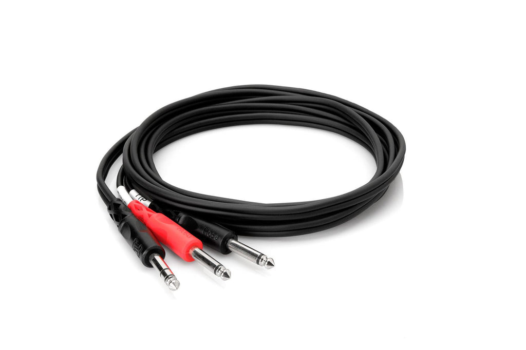 Hosa STP-203 1/4 TRS to dual 1/4 TS insert cable, 3 meters, used for audio connections and professional sound setups.
