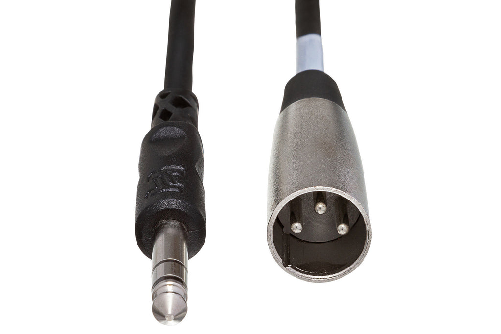 Hosa STX-115M 15ft PA cable with 1/4-inch TRS and XLR3M connectors, used for professional audio connections.