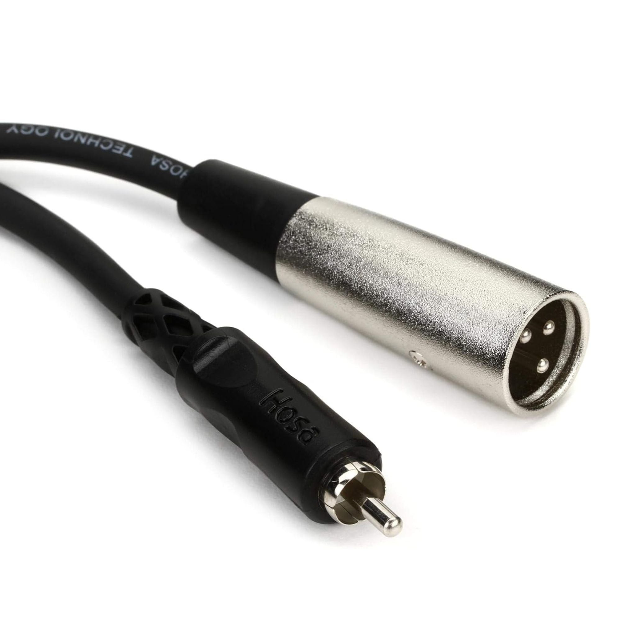 Hosa XRM-105 cable with XLR3M to RCA connectors, 5-foot length, used for professional audio connections.