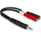Hosa YMM-261 3.5mm TRS to dual 3.5mm TS breakout cable for audio connections, black with gold-plated connectors.