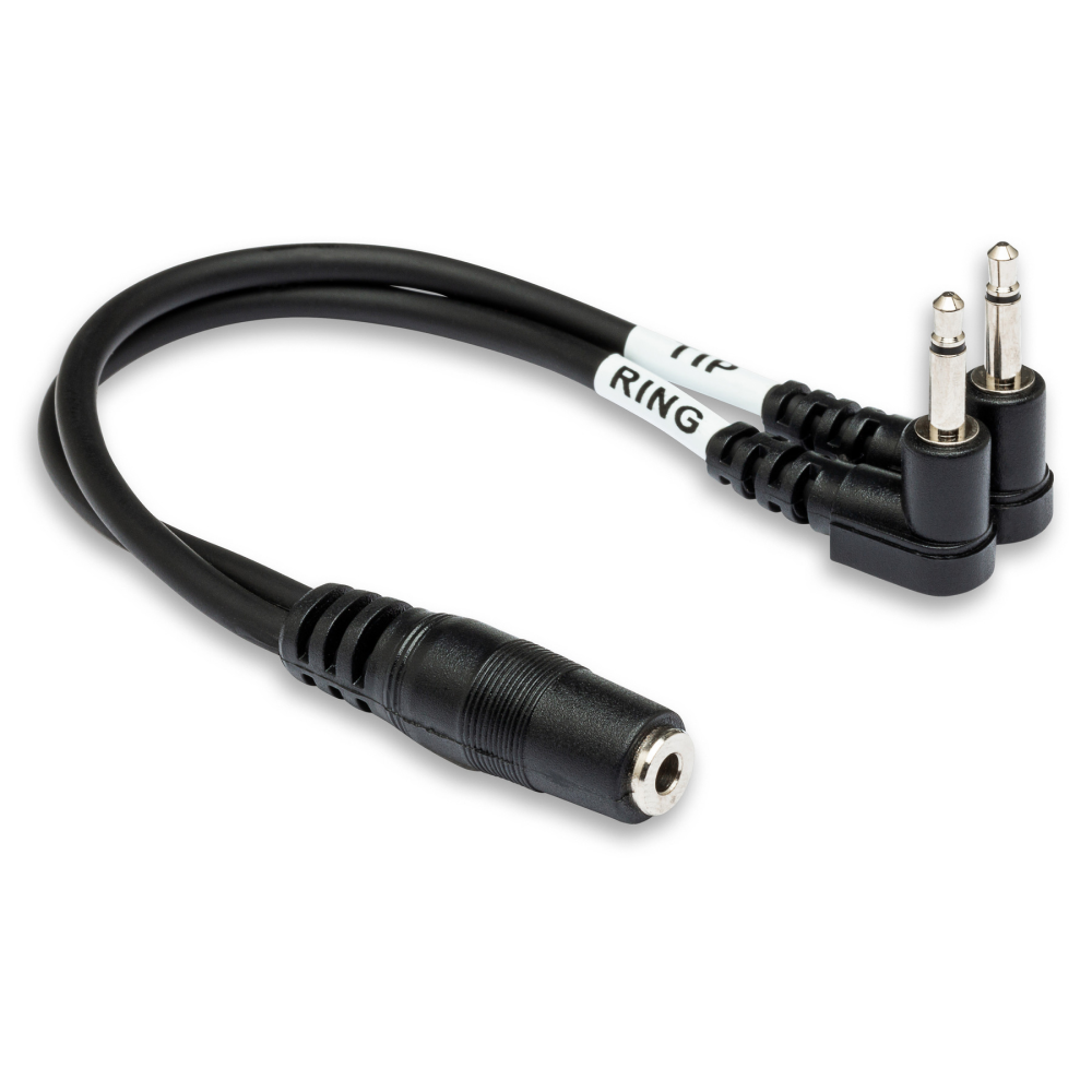 Hosa YMM-492 3.5mm TRS to dual right-angle 3.5mm TS headphone adaptor cable for air travel audio connections