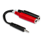 Hosa YMP-137 3.5mm TRS to dual 1/4 inch TS breakout cable for audio connections, shown with connectors and cable details.