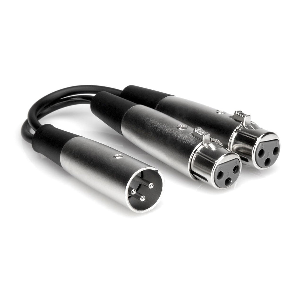 Hosa YXF-119 dual XLR female to single XLR male Y cable used for audio connections in PA systems and audio setups