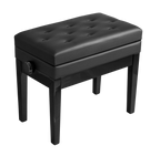 Black Hemingway piano bench with cushioned seat and sturdy wooden legs, designed for keyboard and piano players.
