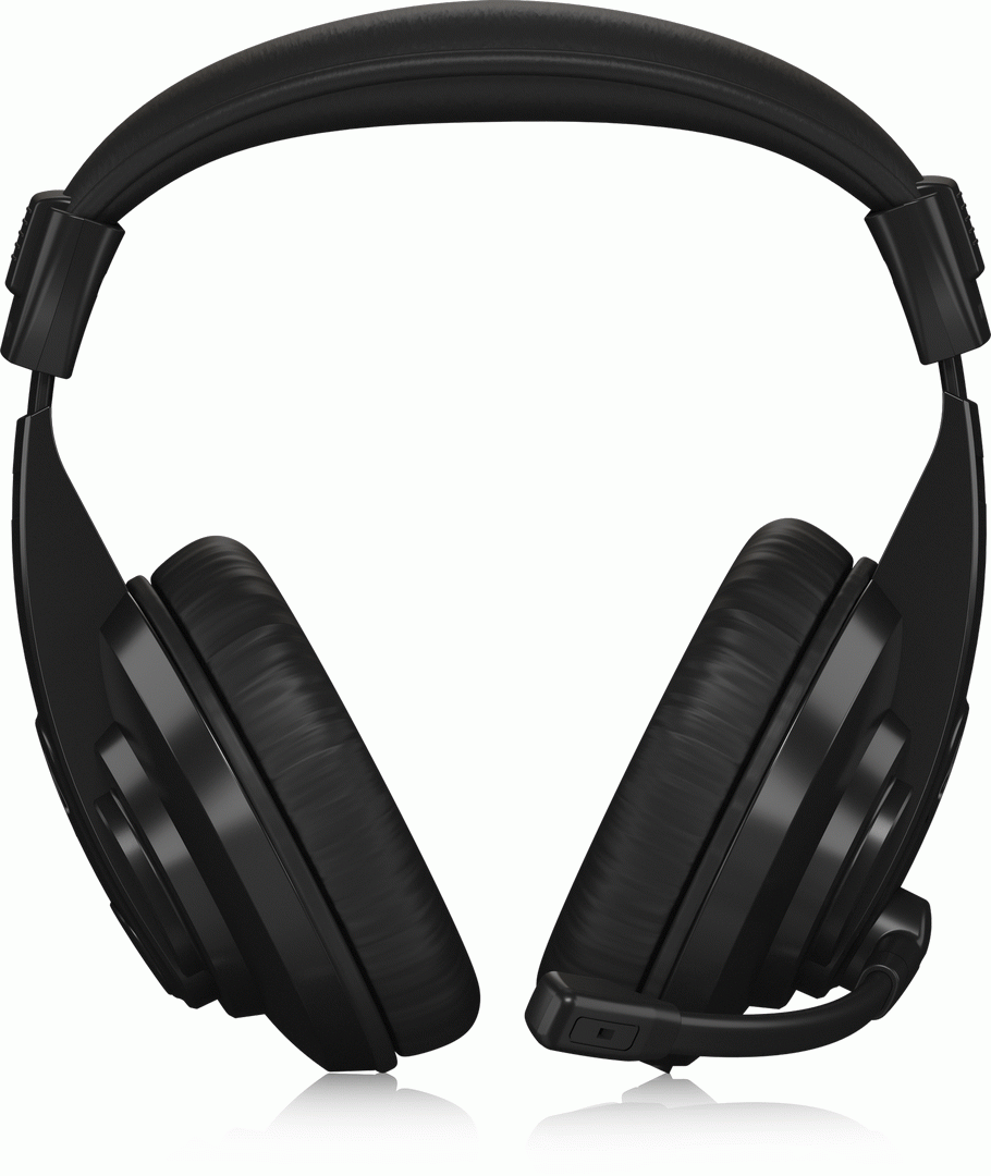 Behringer HMP1100U USB studio headphones with closed-back design, showing over-ear ear cups and adjustable headband.