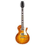 Heritage H-150 Electric Guitar in Dirty Lemon Burst with case, featuring a classic design and elegant finish.