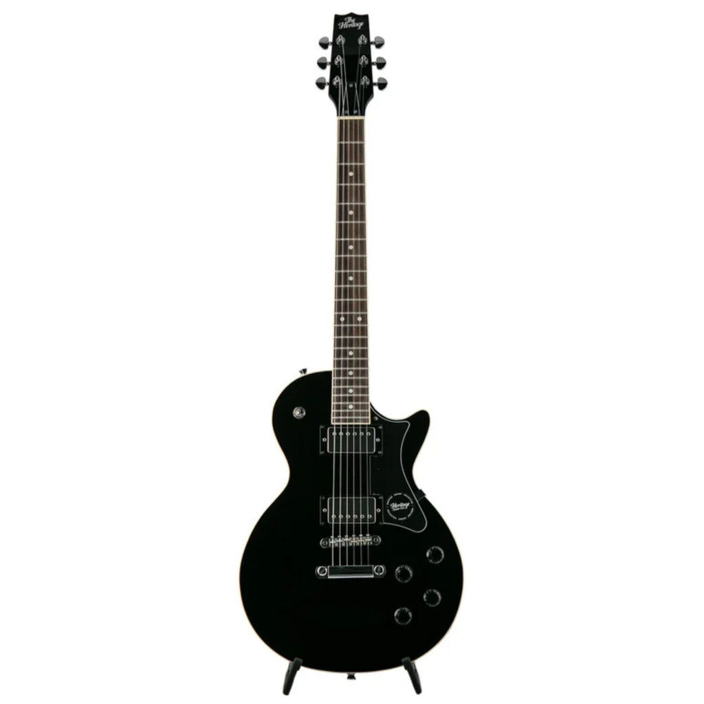 Heritage Ascent H-150 black electric guitar with a solid body, dual humbucker pickups, and a sleek modern design.