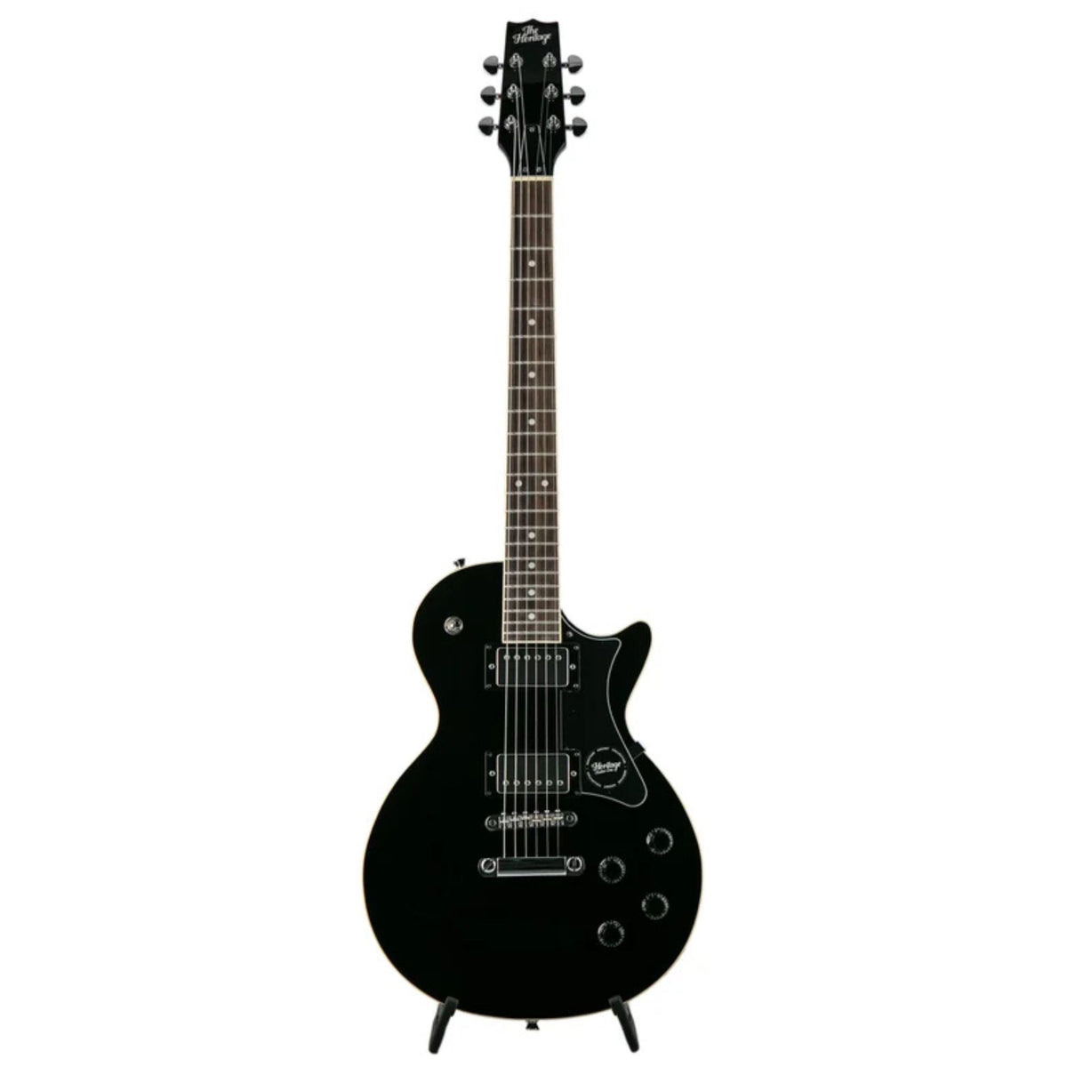 Heritage Ascent H-150 black electric guitar with a solid body, dual humbucker pickups, and a sleek modern design.