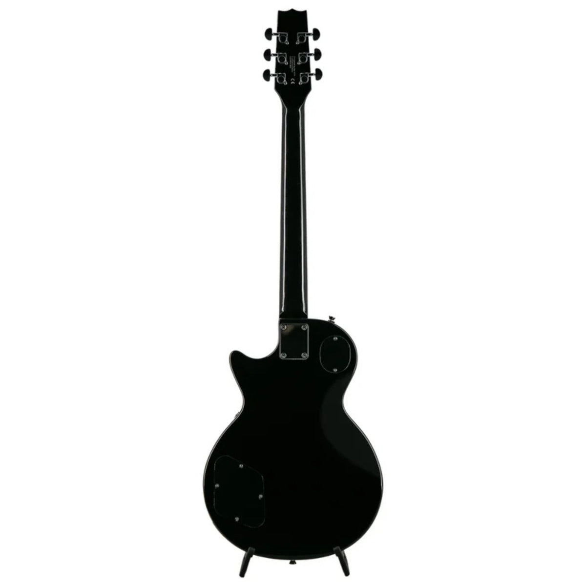 Black Heritage Ascent H-150 electric guitar with sleek body and chrome hardware, showcasing its classic design and pickups.