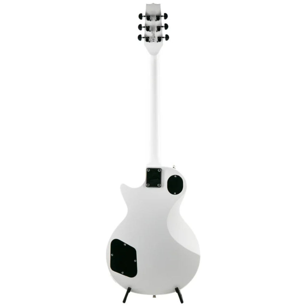Heritage Ascent H-150 electric guitar in white with a solid body, double-cutaway design, and six strings, shown from a side angle.