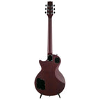Heritage Ascent H-150 electric guitar in matte burgundy with gold hardware and humbucker pickups, showcased on a stand.
