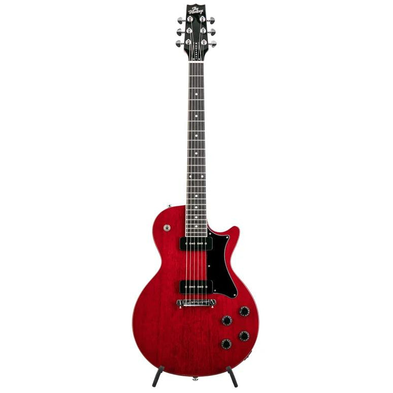 Heritage Ascent+ H-137 electric guitar in cherry finish with double-cut body, chrome hardware, and maple neck.