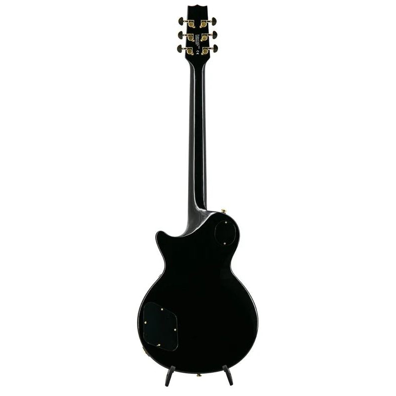 Heritage Ascent+ H-157 electric guitar with three pickups, ebony finish, sleek body, and chrome hardware.