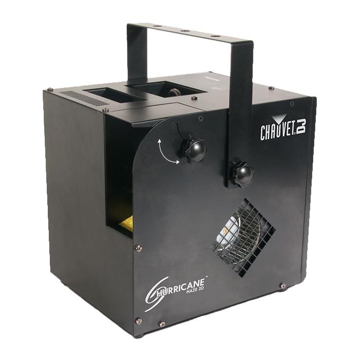 Chauvet Hurricane Haze 2D haze machine emitting fog for atmospheric effects in a stage setting.